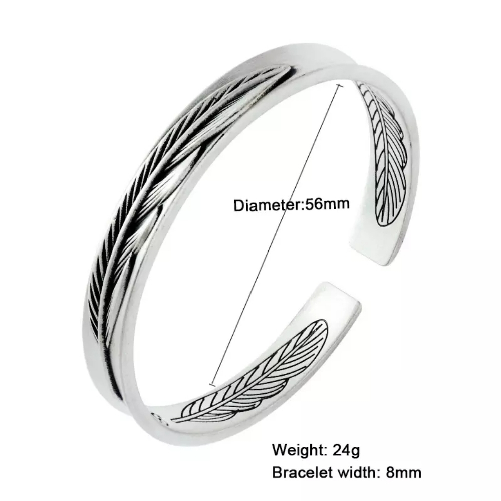 NEW Unisex 999 Silver Etched Feather Cuff Angel Cuff Adjustable Bracelet - Picture 13 of 14